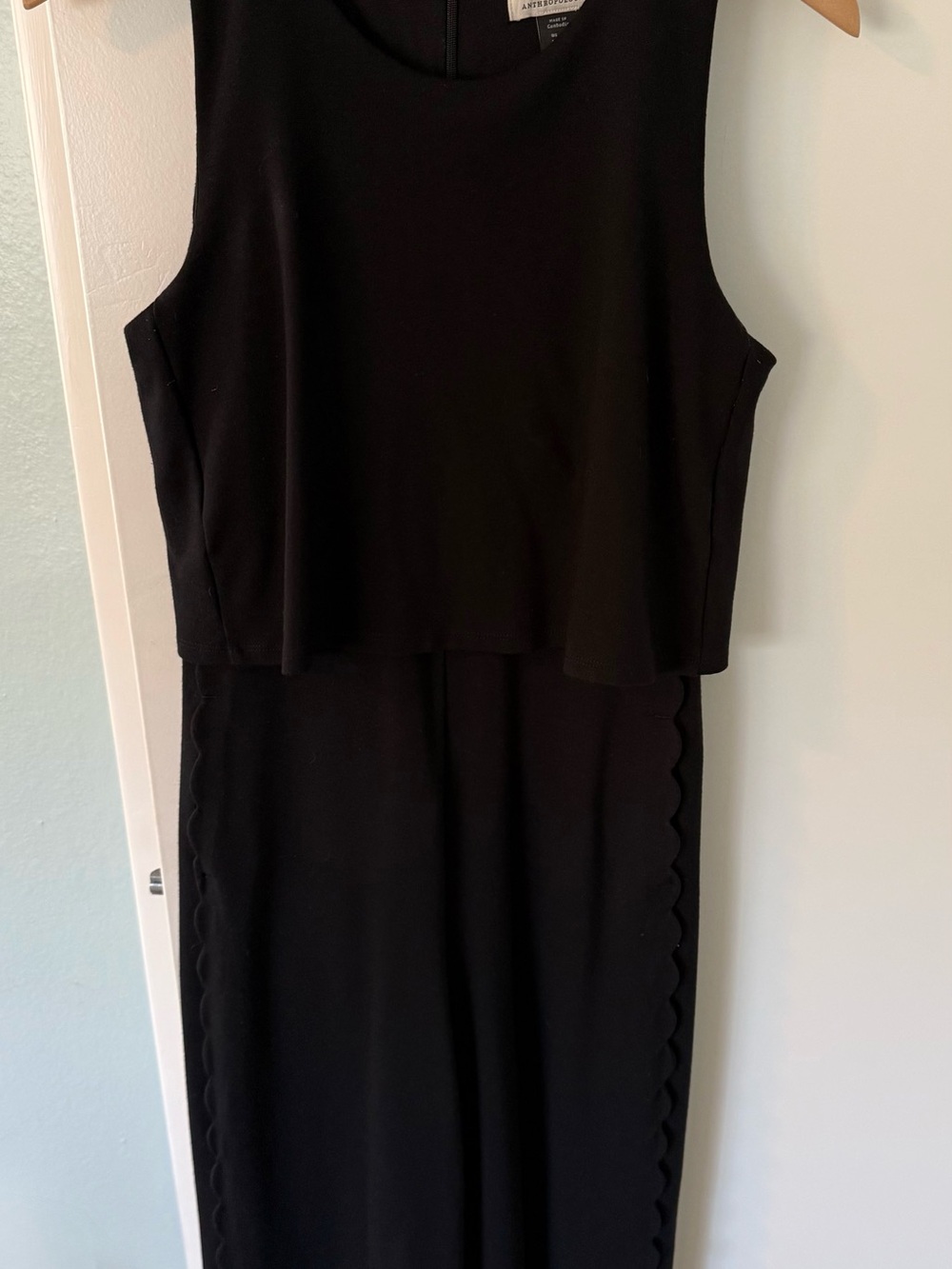 Anthropologie Sleeveless Black Scallop-Trim Maxi Jumpsuit